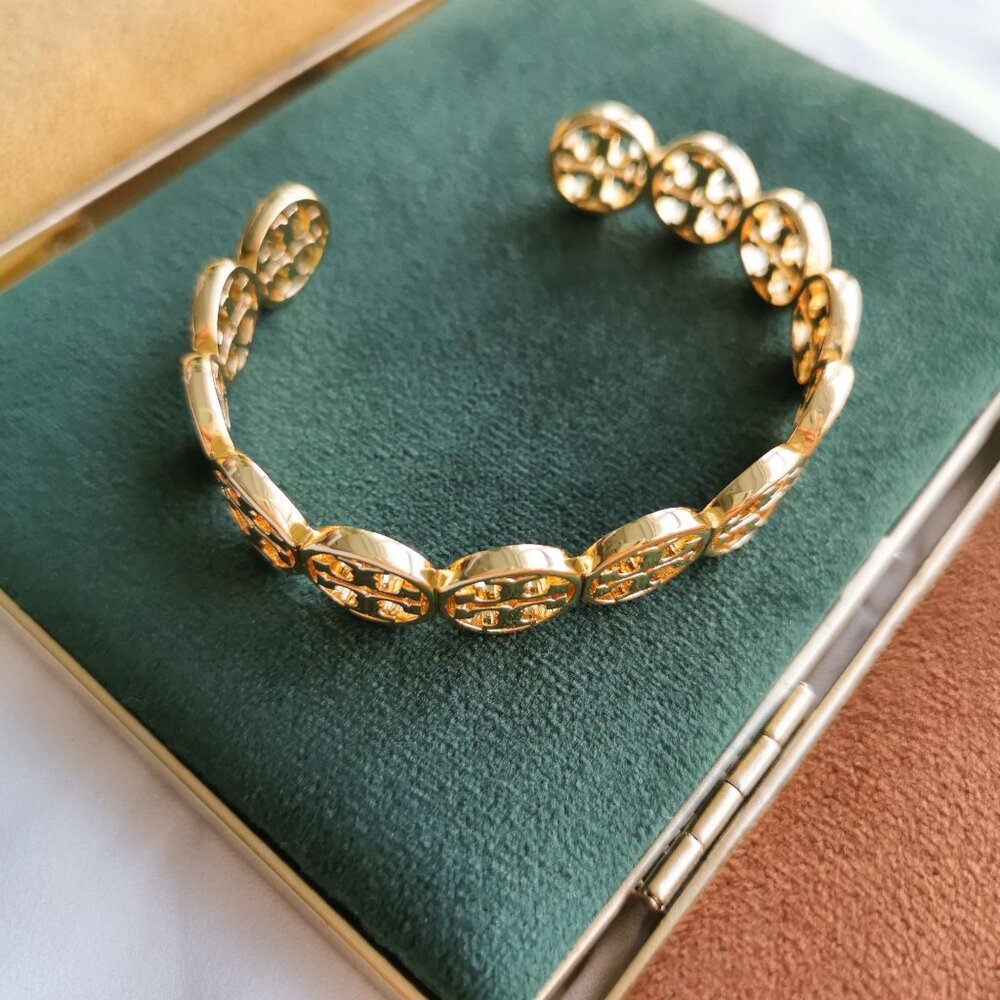 Tory Burch Gold Double T-logos Cuff Bracelet - Picture 2 of 3